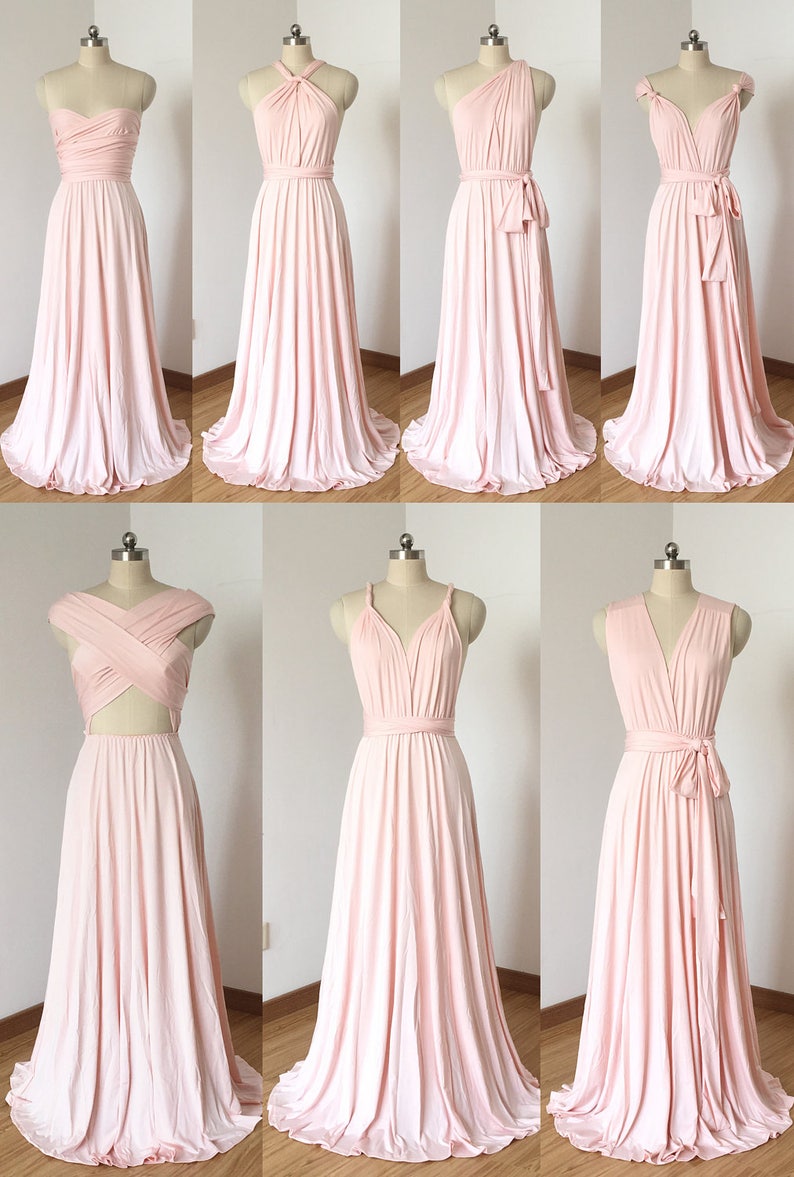 Blush Pink Spandex Long Convertible Bridesmaid Dress image 1