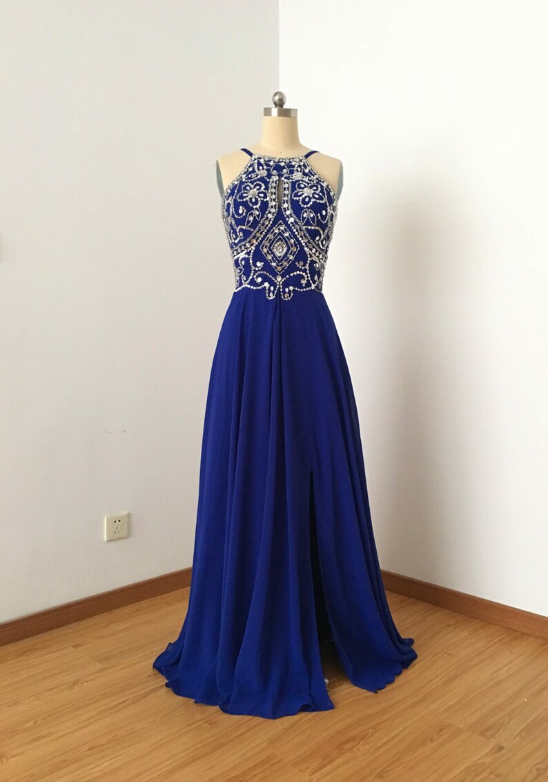 Silver Royal Blue Chiffon Dress