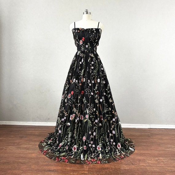 Black floral dress prom hotsell
