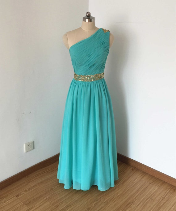turquoise one shoulder dress