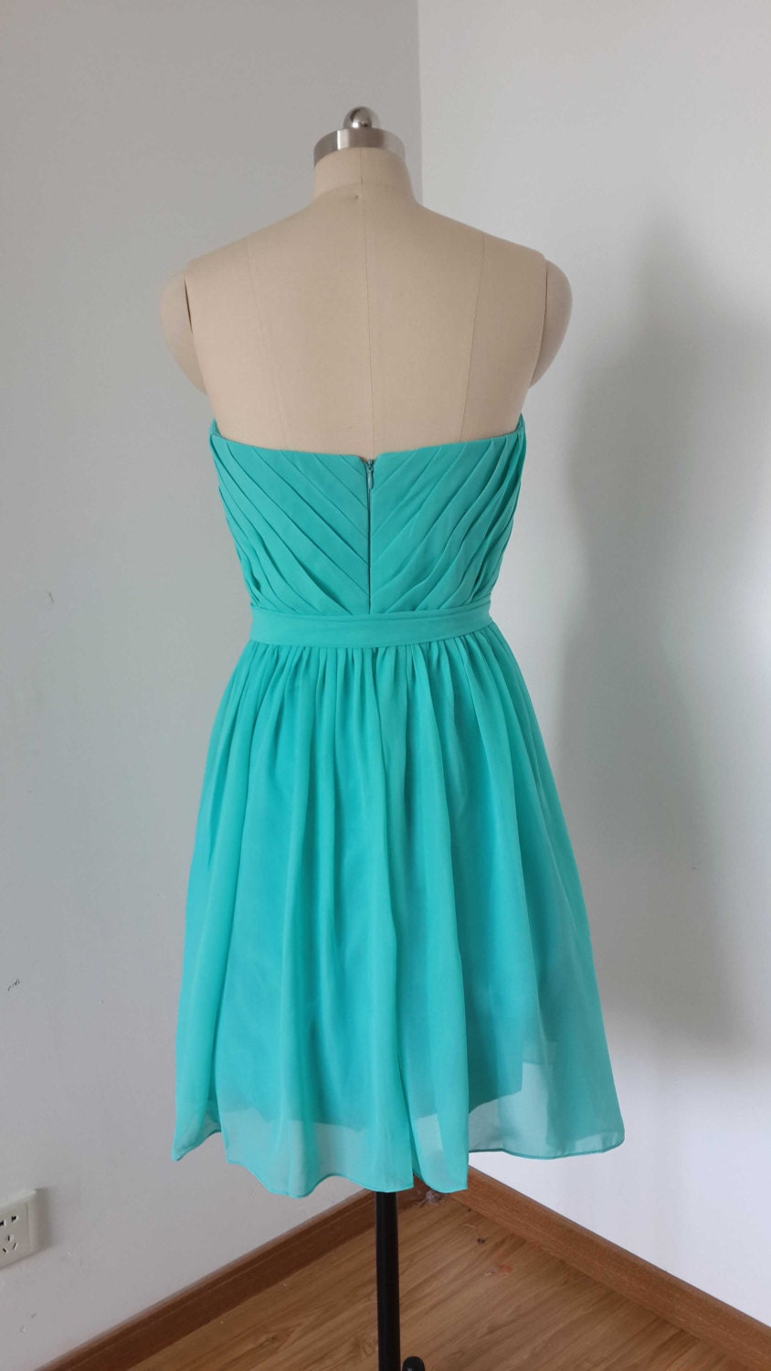 Sweetheart Turquoise Blue Chiffon Short Bridesmaid Dress with | Etsy