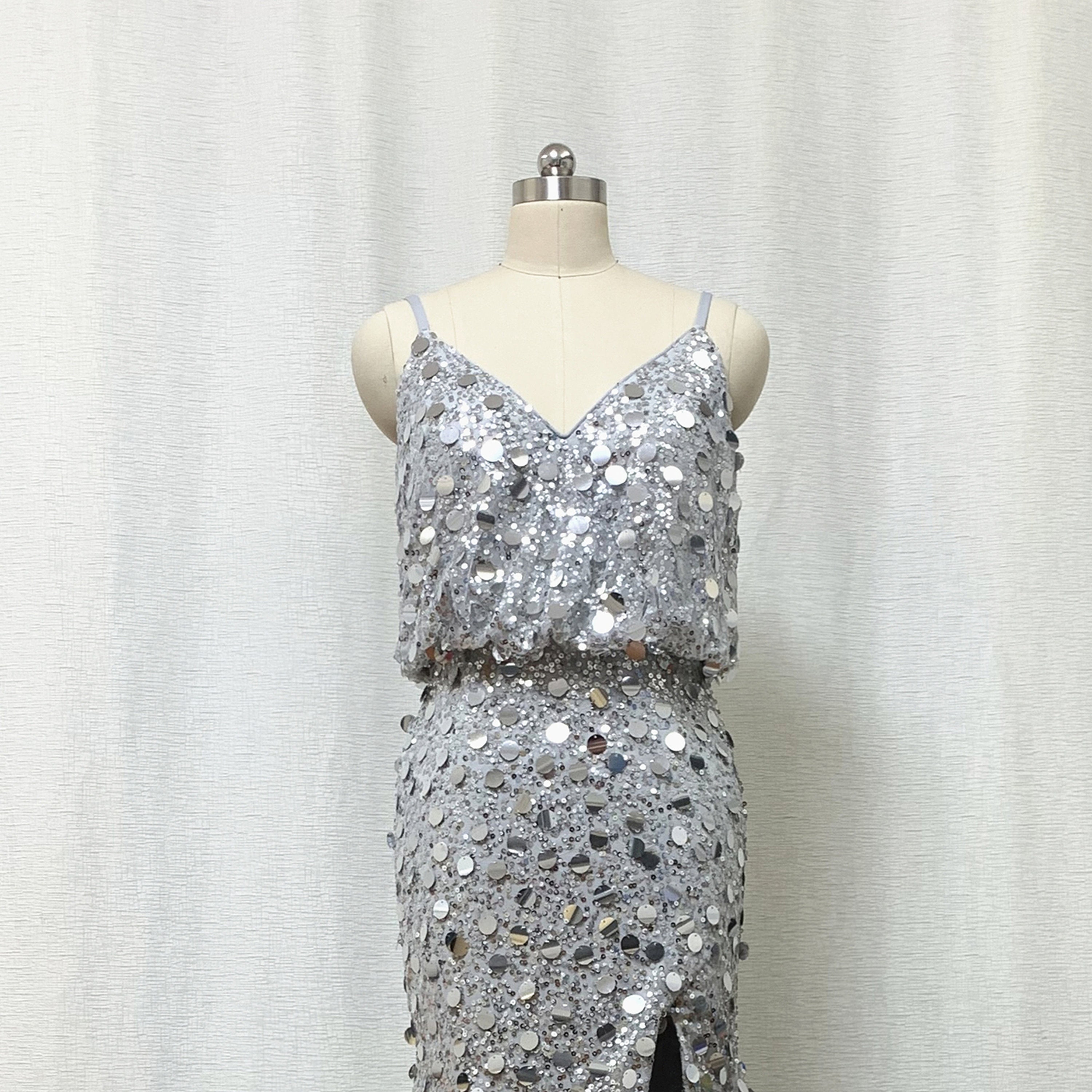 Sparkling Silver Sequin A-Line Mini Prom Dress with Spaghetti Straps Sweetheart Neckline