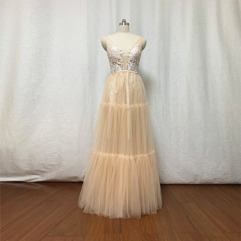 Boho Prom Dress 2021 Champagne Tulle ...