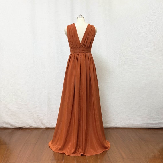 Burnt Orange Chiffon Long Bridesmaid 