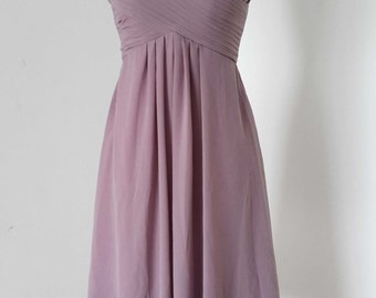 V-neck Purple Grey Chiffon Short Bridesmaid Dress