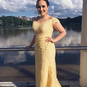 Off Shoulder Sweetheart Yellow Lace Long Prom Dress Mermaid - Etsy