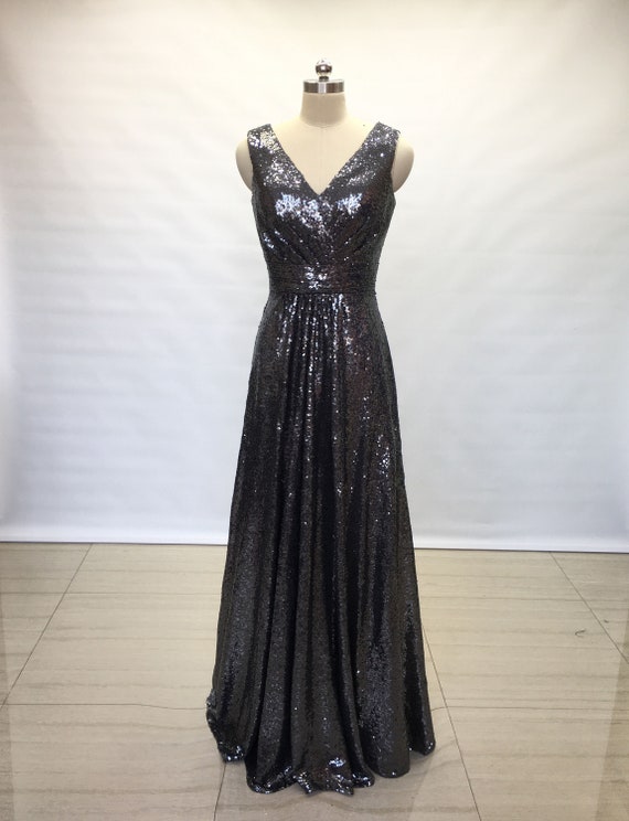 charcoal sequin bridesmaid dress