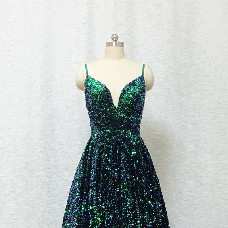 Sequin Prom Dress Ball Gown Forest Green Long Evening Dress image 3