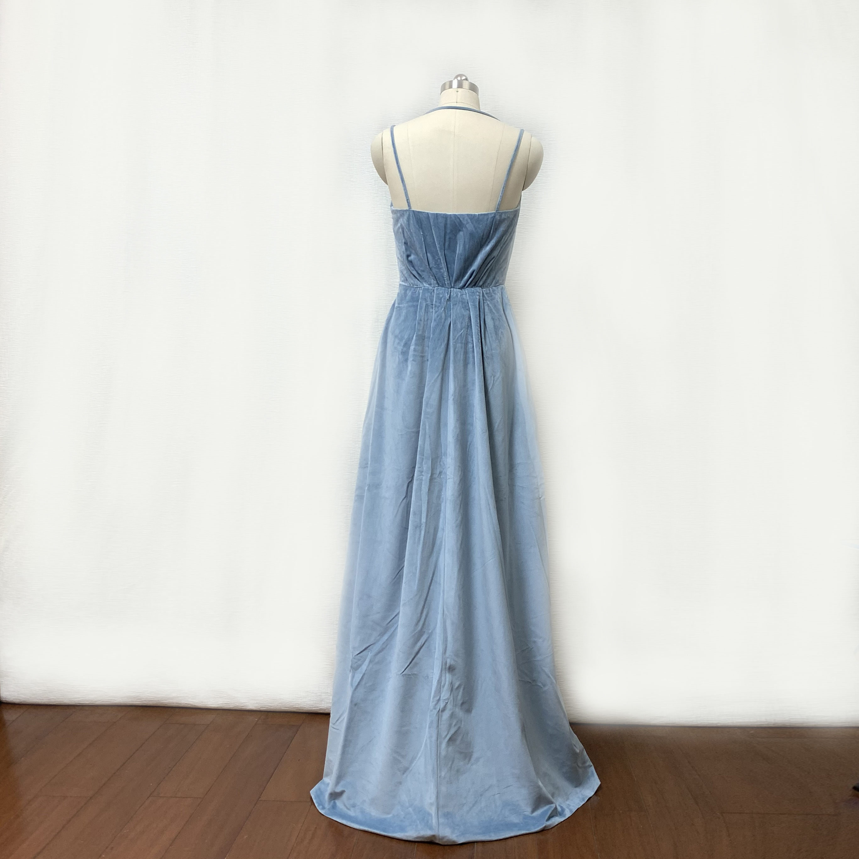 Dusty Blue Velvet Long Bridesmaid Dress With Slit Etsy