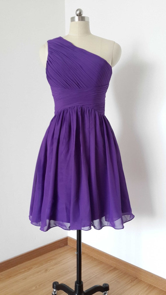 One-shoulder Purple Chiffon Short ...