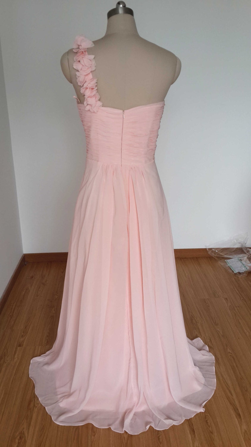 2015 One-Shoulder Sweetheart Pearl Pink Chiffon Long | Etsy