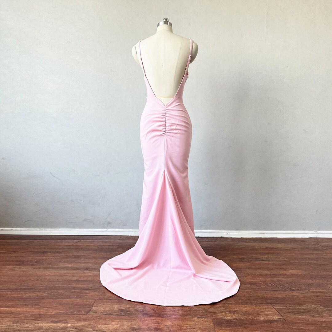 Charming Pink Rose Straps Evening Dress Mermaid Formal Prom Party Gown cc2141 main image 0