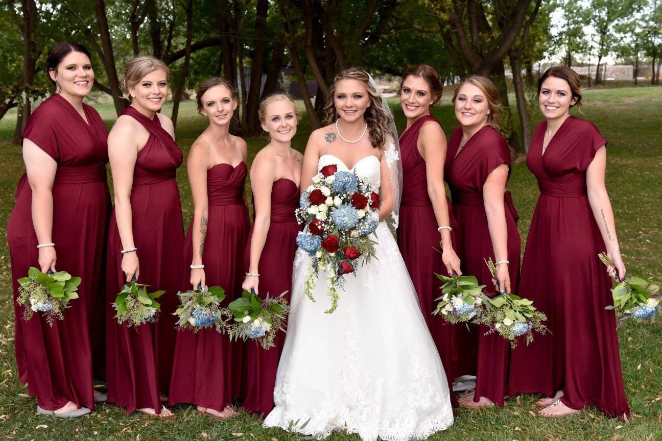 One-shoulder Burgundy Spandex Long Convertible Bridesmaid | Etsy