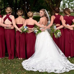 Halter Burgundy Spandex Long Convertible Bridesmaid Dress image 9