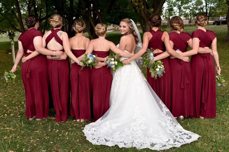 Halter Burgundy Spandex Long Convertible Bridesmaid Dress image 9