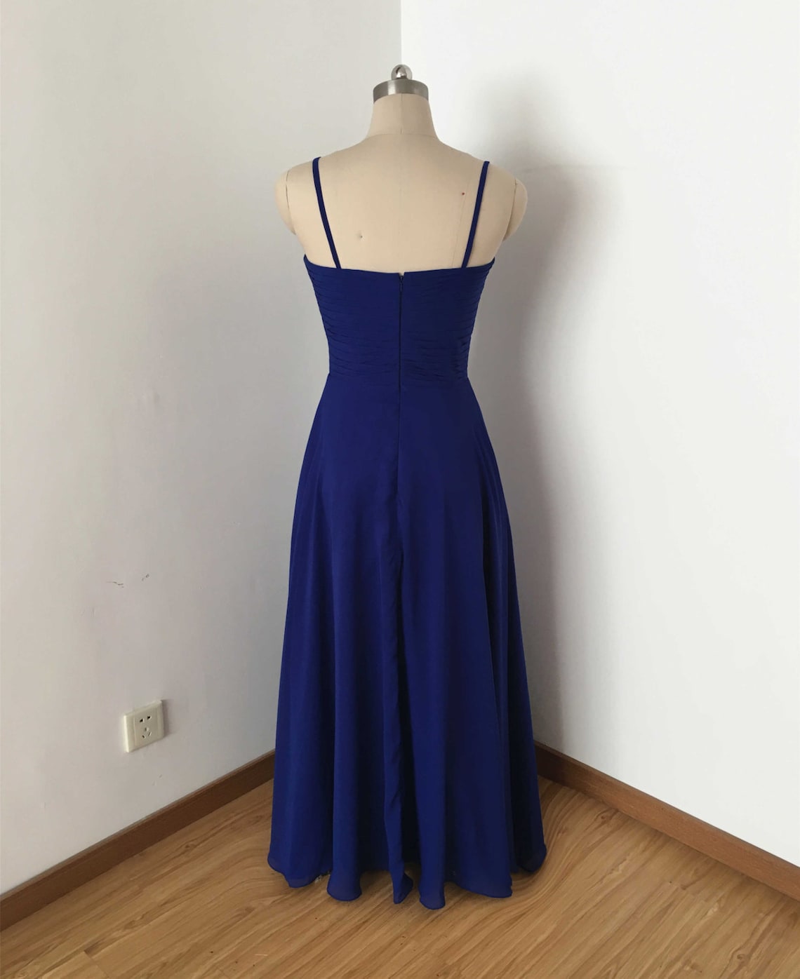 Spaghetti Strap Lace and Chiffon Dresses Royal Blue