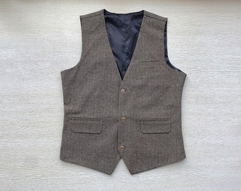 Mens Vest Made to Order Brown Wedding Prom Waistcoat Casual Business V-neck 3 Pockets 3 Buttons