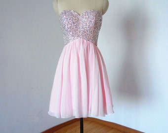 Sexy Sweetheart Pale Pink Chiffon Short Homecoming Dress, Prom Dress, Graduation Dress