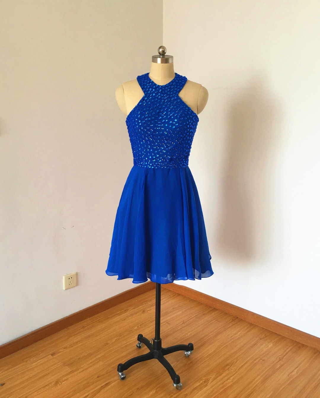 Sexy Halter Blue Chiffon Short Homecoming Dress Cocktail Dress SP137 main image 0