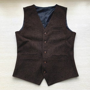 Mens Vest Made to Order Coffee Wedding Prom Waistcoat Casual Business V-neck 3 Pockets 5 Buttons image 1