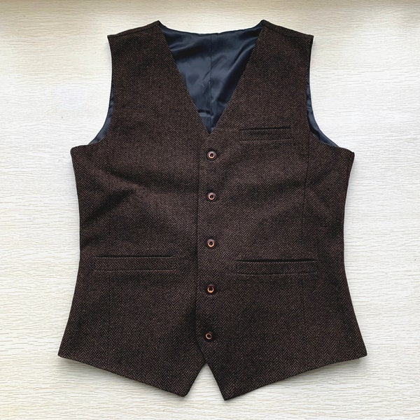 Mens Vest Made to Order Coffee Wedding Prom Waistcoat Casual Business V-neck 3 Pockets 5 Buttons