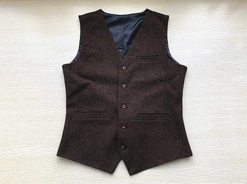 Mens Vest Made to Order Coffee Wedding Prom Waistcoat Casual Business V-neck 3 Pockets 5 Buttons image 1