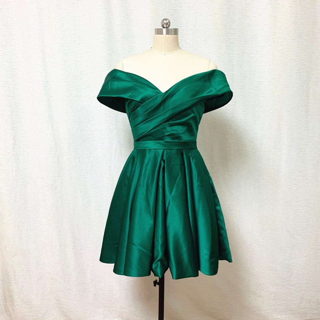 Green Satin Dress 2022 Offtheshoulder Etsy