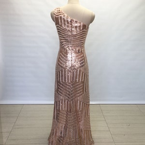 Sheath One-shoulder Rose Gold Pattern Sequin Long Bridesmaid - Etsy