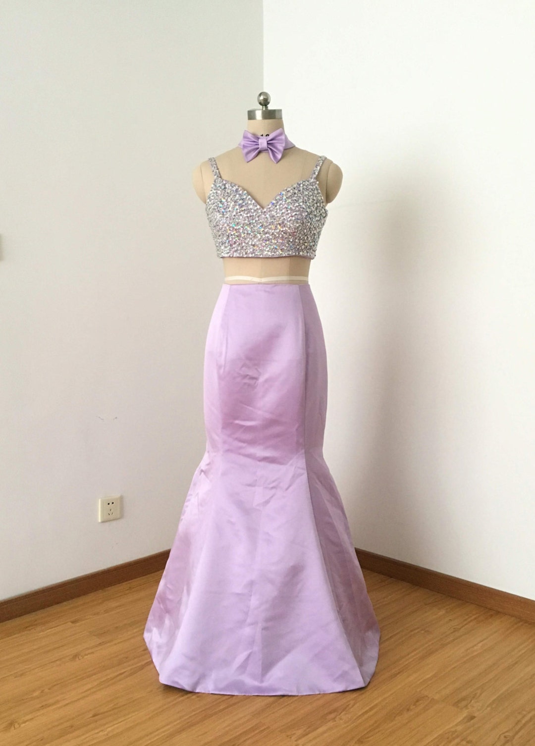 Mermaid Spaghetti Straps Stretch Satin Prom Dress Lilac