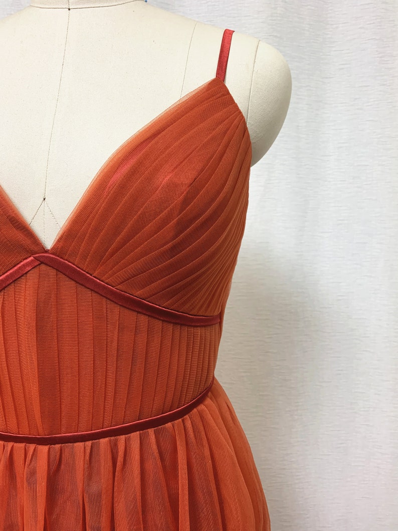 Burnt Orange Tulle Bridesmaid Dress 2021 Spaghetti Straps Boho image 6