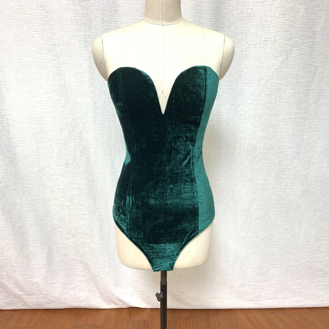 Buy Emerald Green and Red and Black Velvet Bodysuit Halloween Leotard Corset  Back Christmas New Year With Snap Crotch Online in India 