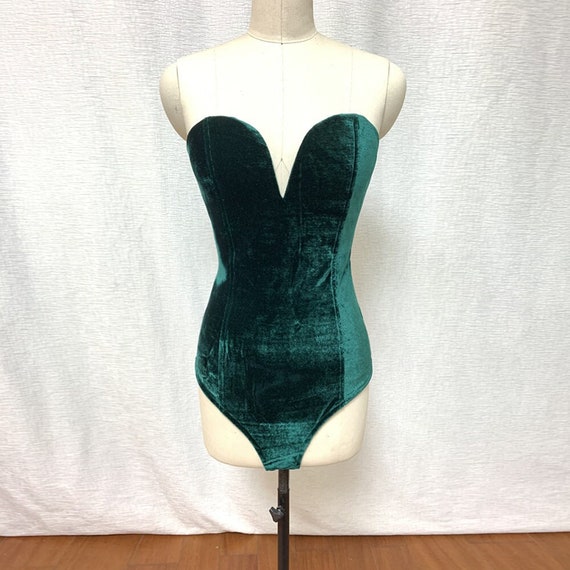 Emerald Green and Red and Black Velvet Bodysuit Halloween Leotard