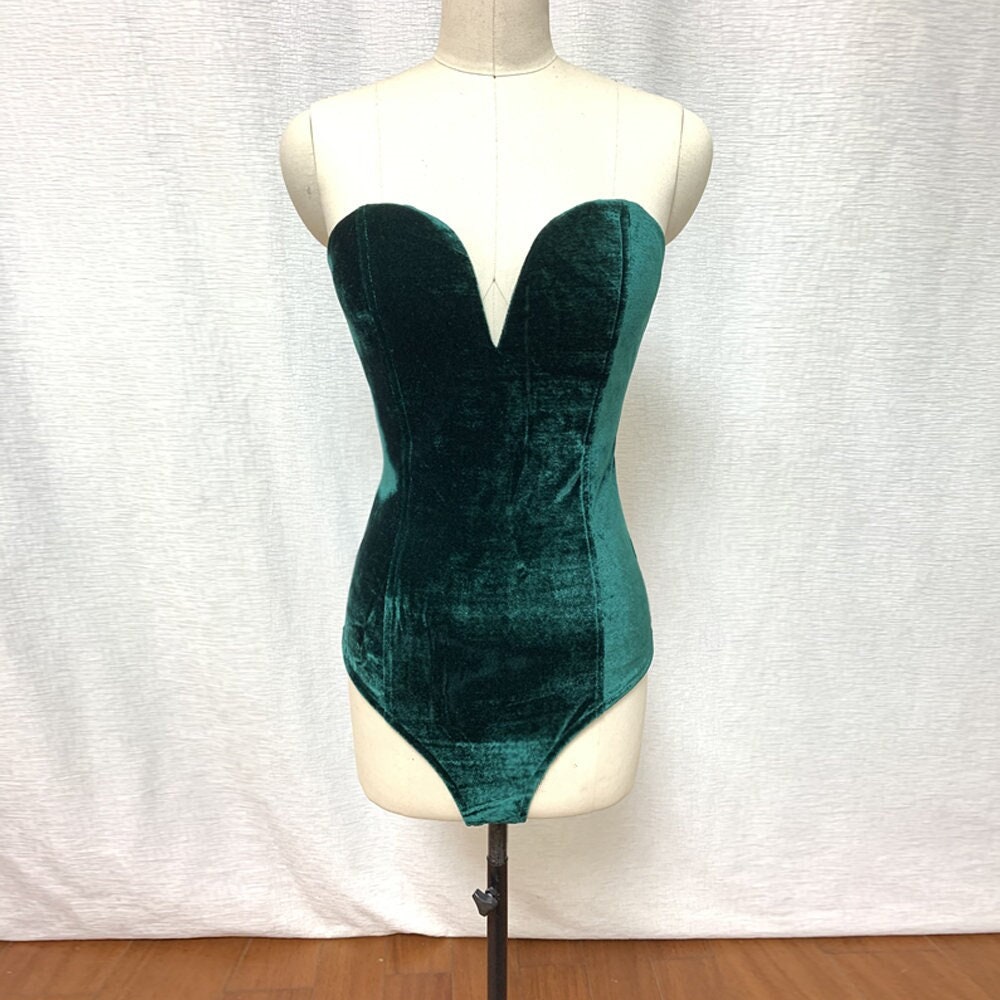Emerald Green and Red and Black Velvet Bodysuit Halloween Leotard Corset  Back Christmas New Year With Snap Crotch -  New Zealand