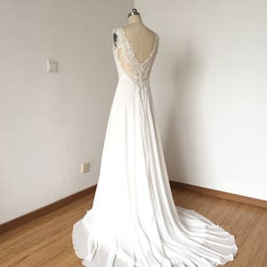 V-Neck Ivory Lace Chiffon Long Wedding Dress image 2