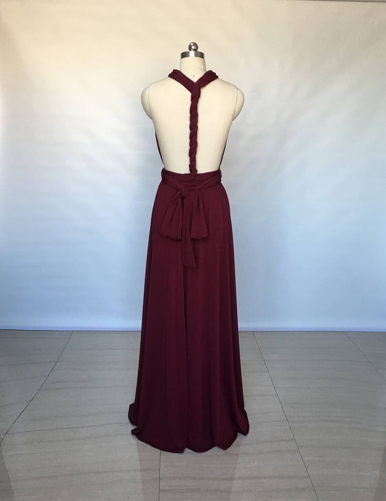 Halter Burgundy Spandex Long Convertible Bridesmaid Dress image 2