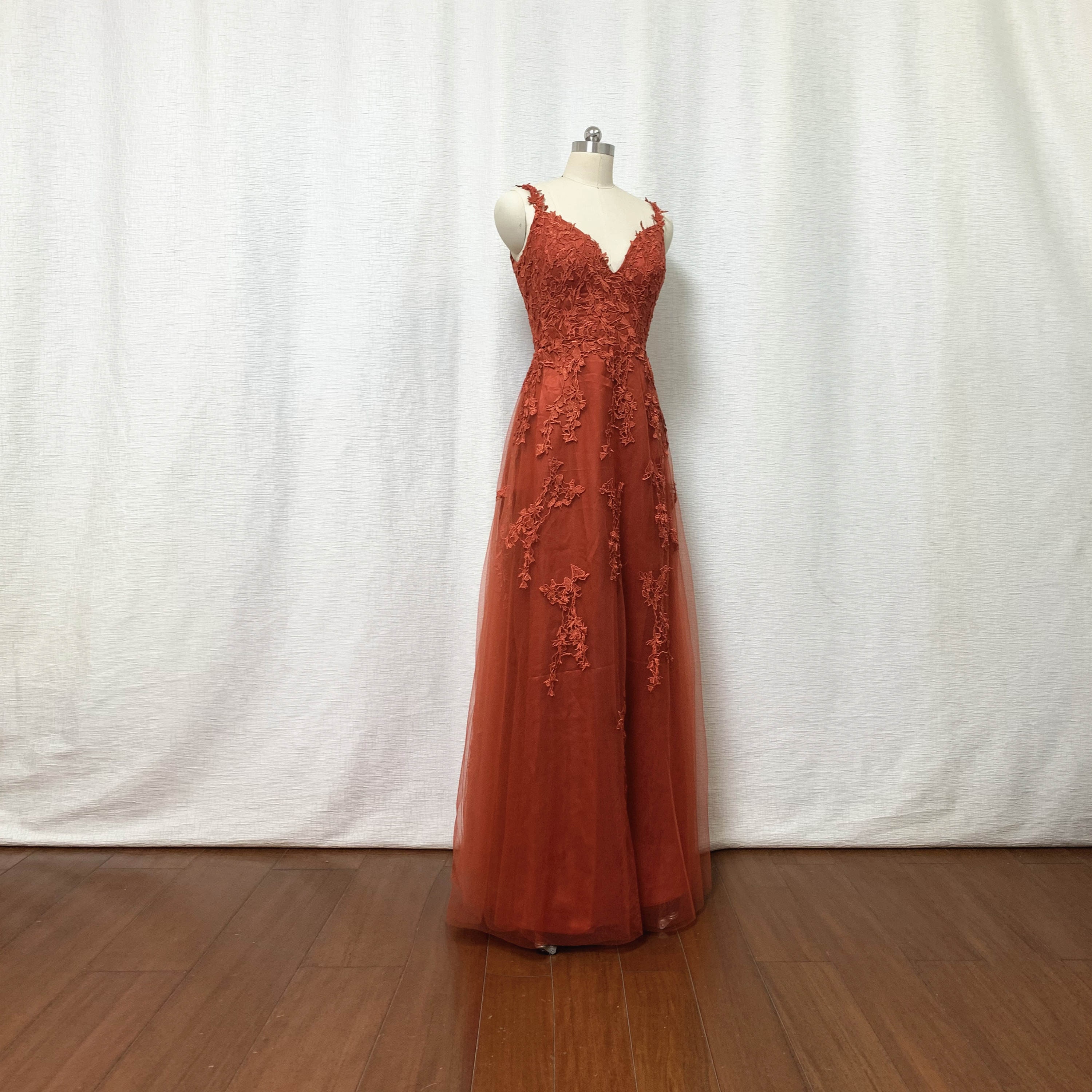 Orange Tulle A-line Lace Appliques Prom Dresses MP827 | Musebridals