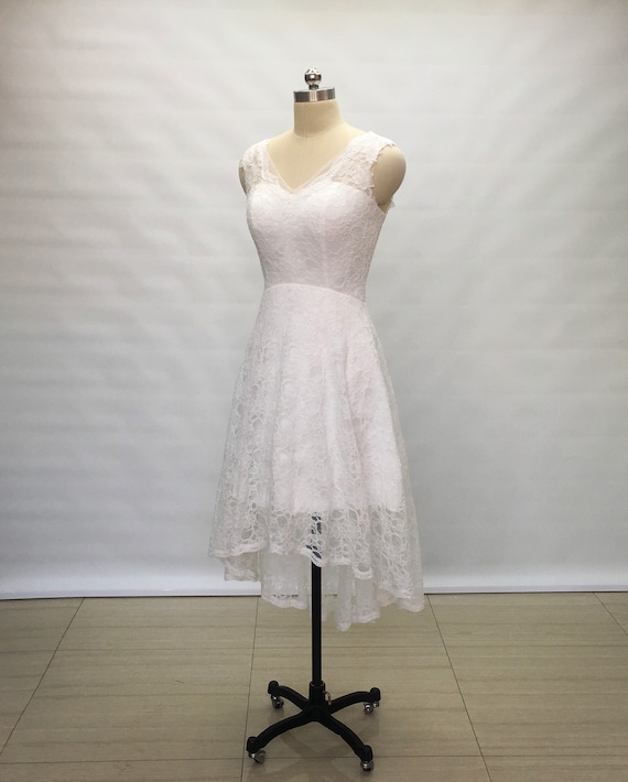 V-Neck Ivory Lace High Low Wedding Reception Dress 2018 | Etsy