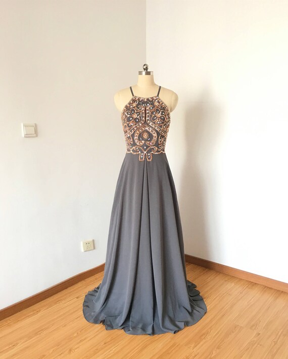 charcoal grey evening dress