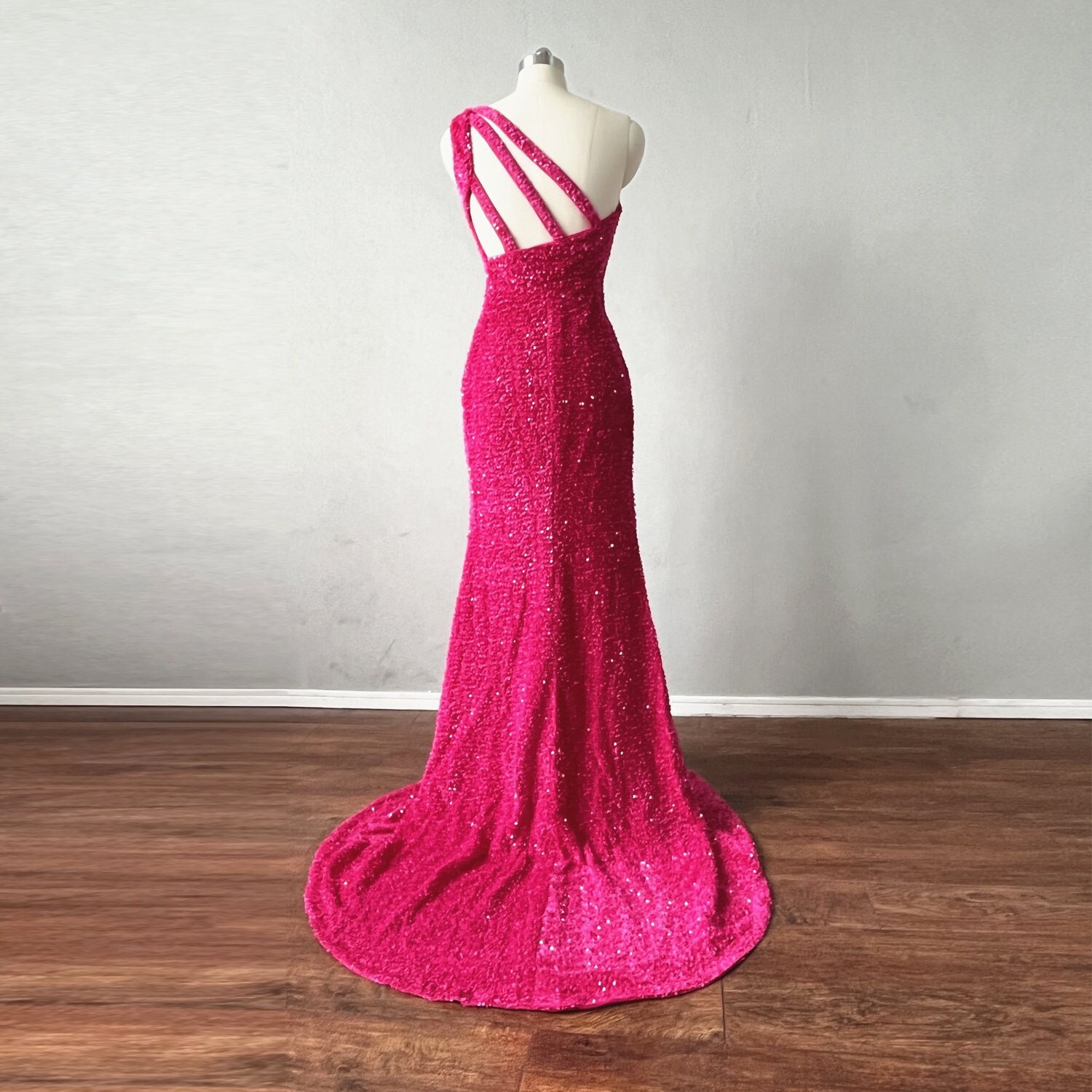 Pink sequin shop dress long