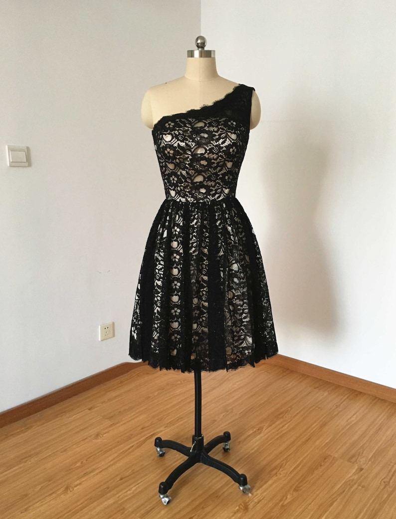 black lace bridesmaid dresses short Black Lace Top Short Cheap Chiffon Wedding Bridesmaid Dresses, WG346 Wish Gown