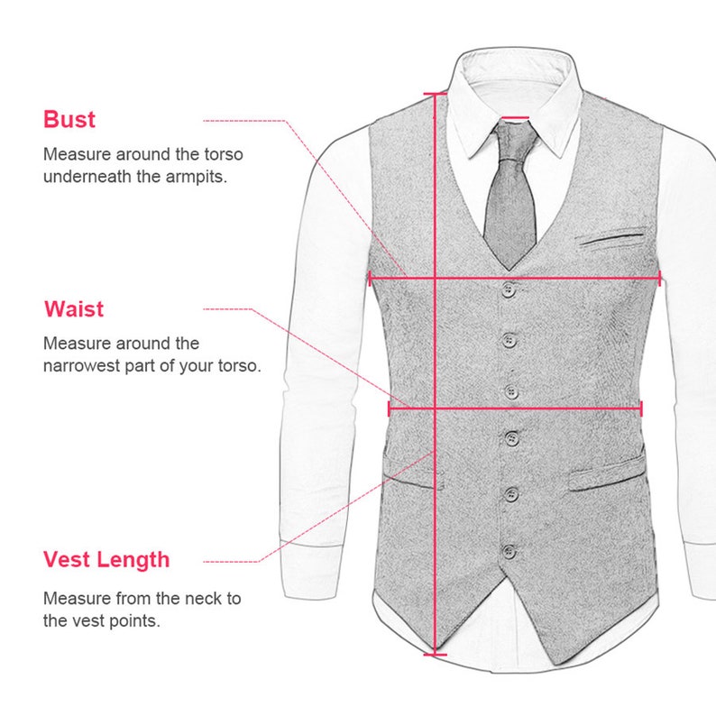 Mens Vest Made to Order Black Wedding Prom Waistcoat Casual Business V-neck 3 Pockets 5 Buttons image 5