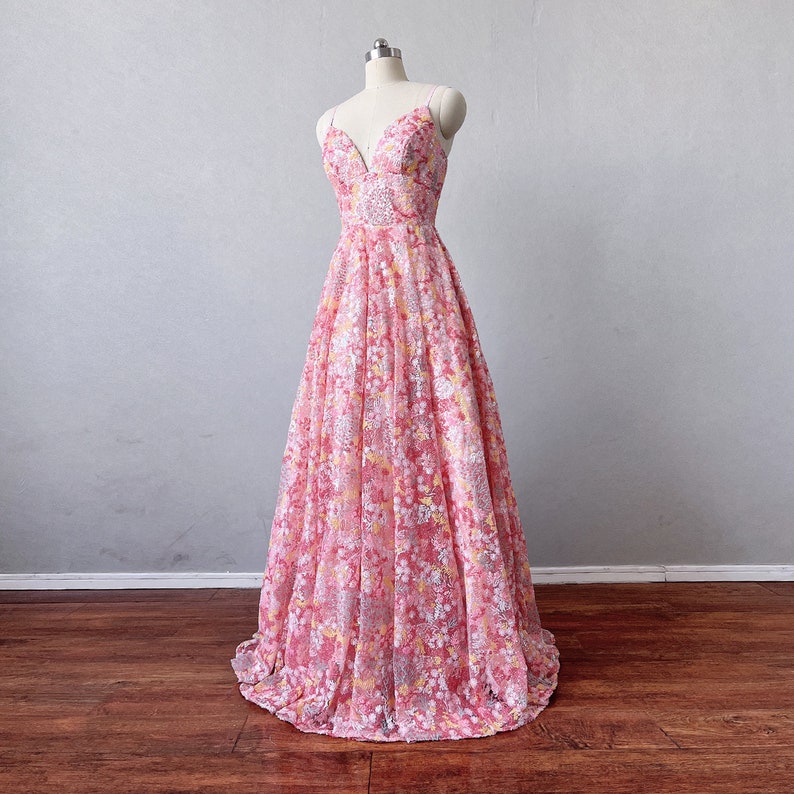 Floral Prom Dress Corset Back 2023 Pink Sequin Etsy