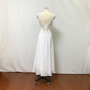 V-Neck Ivory Lace Chiffon High Low Wedding Reception Dress image 2