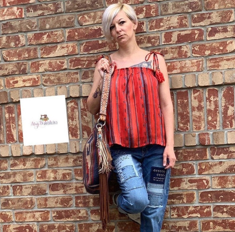 Red Serape Smock Top