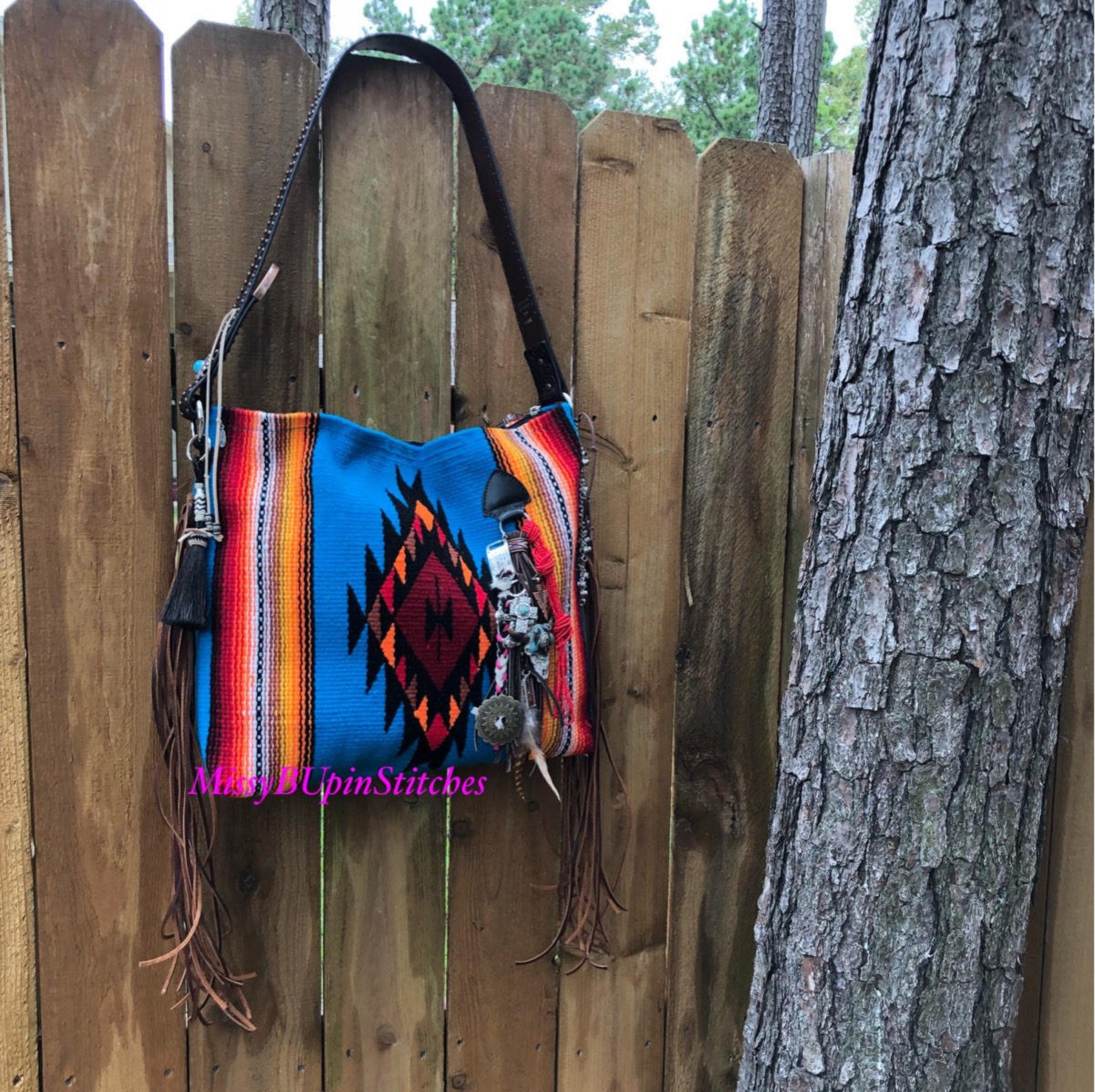 Vibrant Blue and Red Saddle blanket bag Serape Bag Navajo Etsy