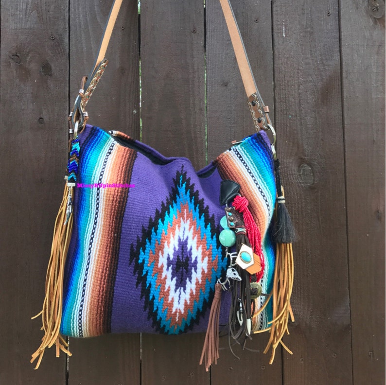 Serape Saddle Blanket Bag Purple Saddle Blanket Tote Leather Etsy