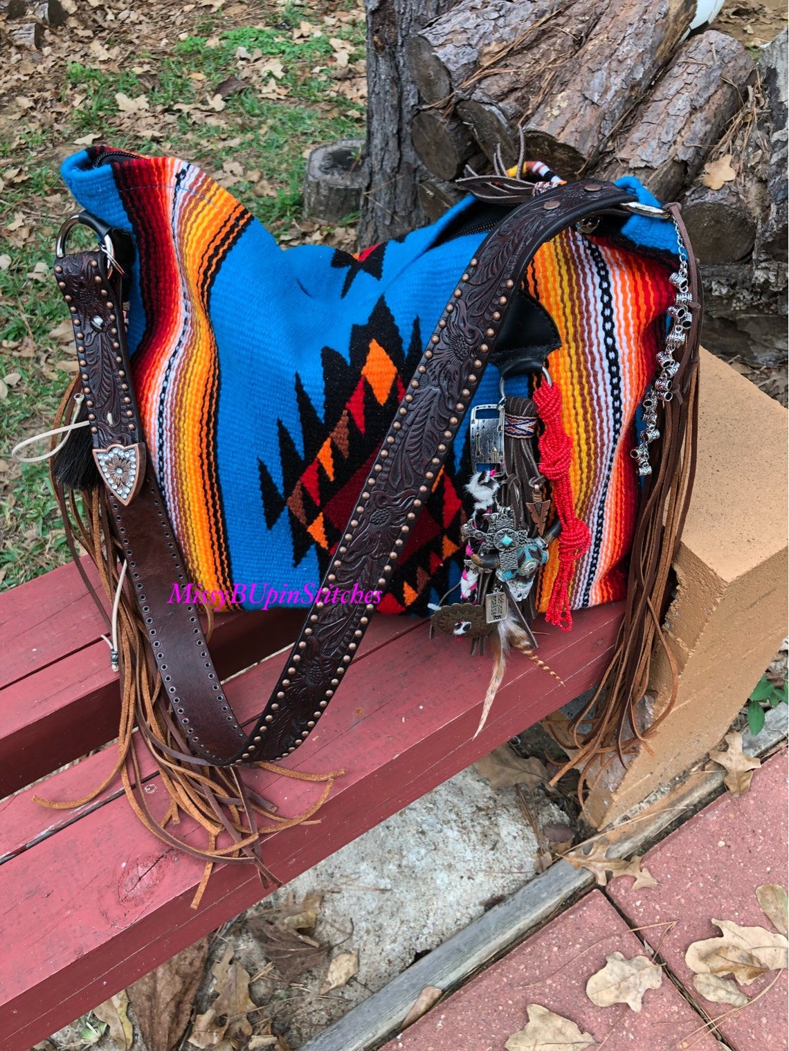Vibrant Blue and Red Saddle blanket bag Serape Bag Navajo Etsy