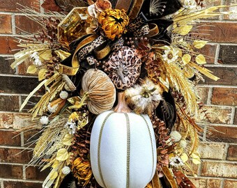 XL Fall Swag: Glam Pink Burgundy Wreath With Pumpkins - Etsy