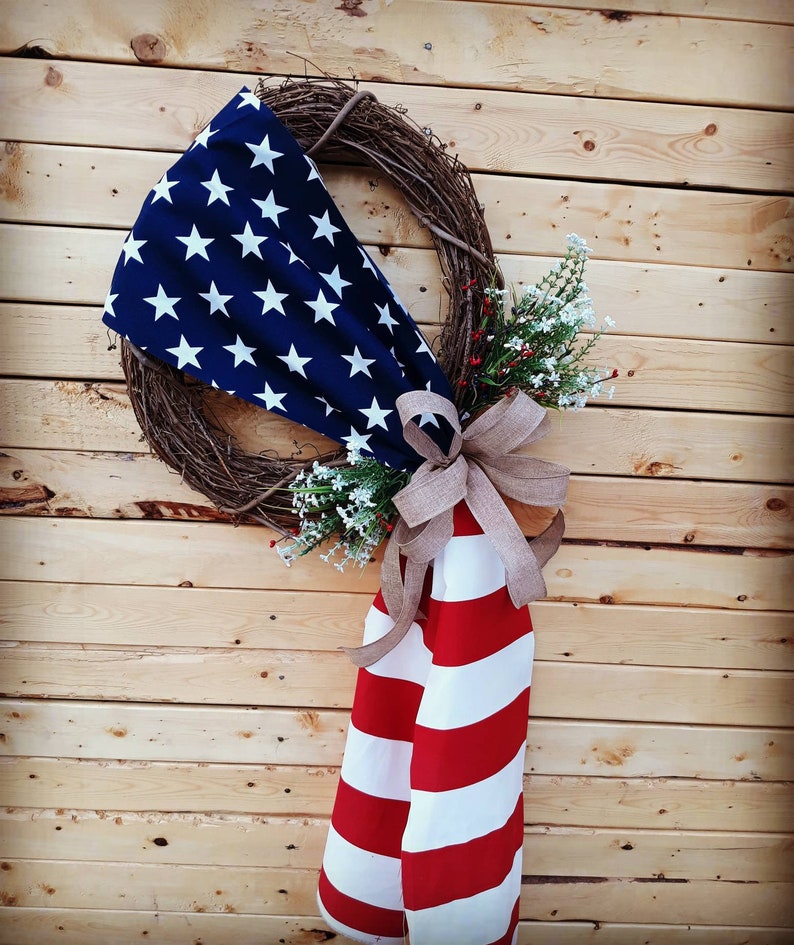 American Flag Wreath Patriotic Wreath Front Door Wreaths Etsy