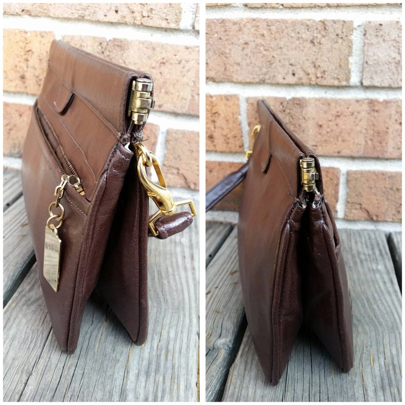 Zenith Brown Leather Handmade Clutch Wristlet Evening Bag | Etsy